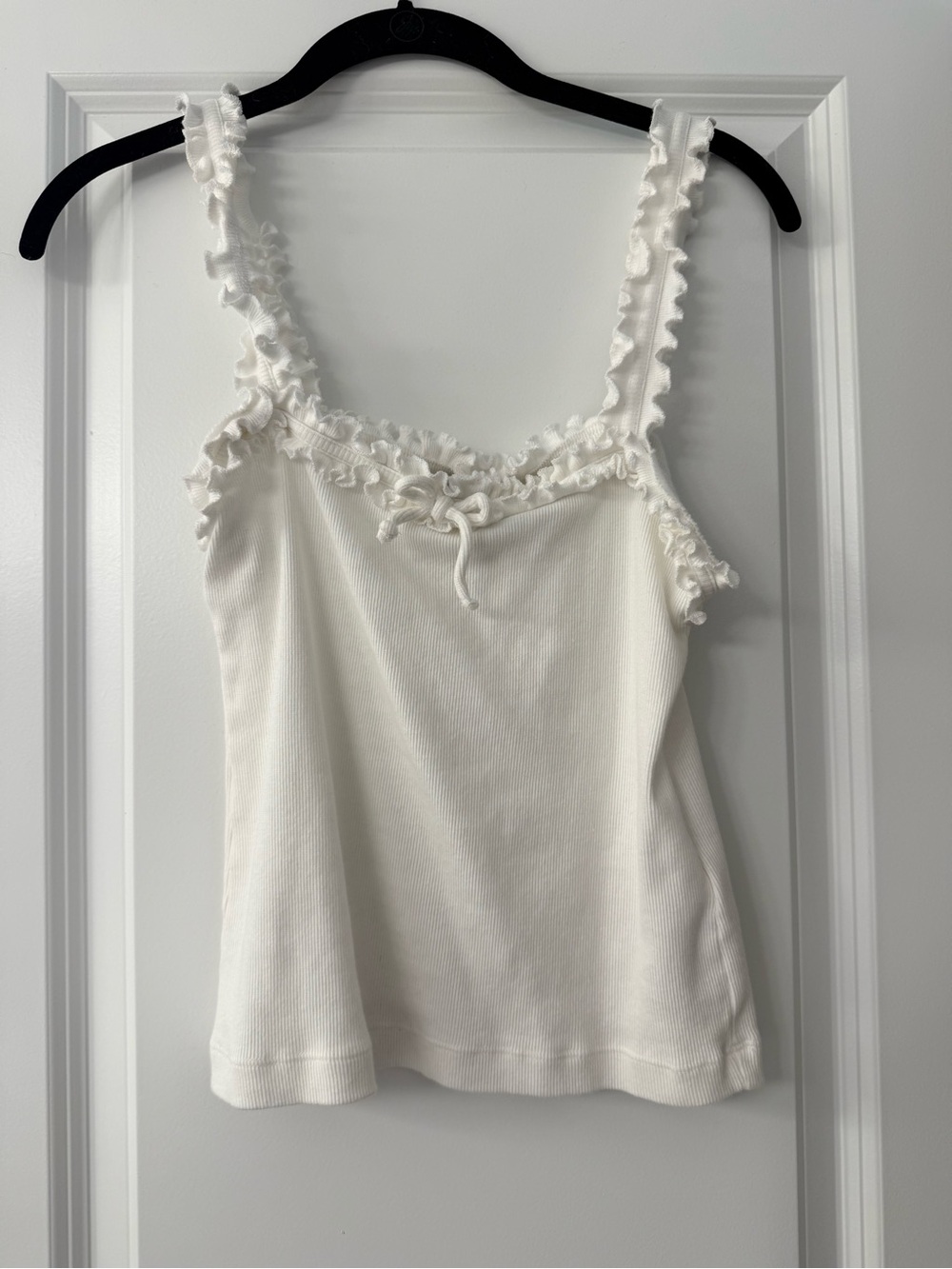 Maeve Cream Ruffle-Trim Ribbed Camisole